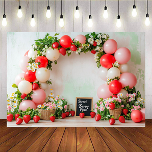 Mocsicka Arched Balloons and Sweet Spring Berry Fun Backdrop D