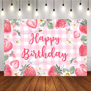 Mocsicka Strawberry And Bee Happy Birthday Backdrops