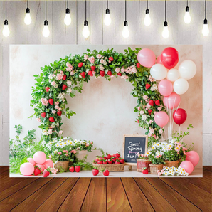 Mocsicka Arched Flowers and Sweet Spring Berry Fun Backdrop