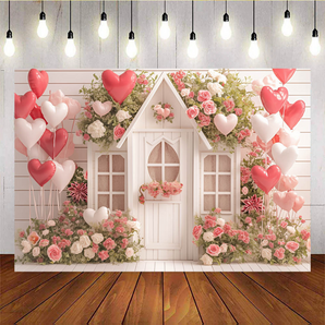 Mocsicka Valentine's Day Flower House And Balloon Backdrop E