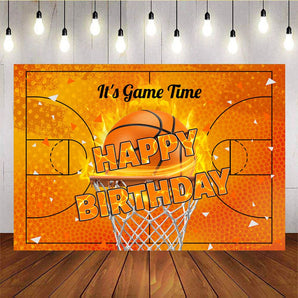 Mocsicka Sports Theme Basketball Happy Birthday Orange Backdrop