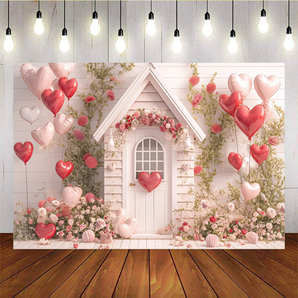 Mocsicka Valentine's Day Flower House And Balloon Backdrop H