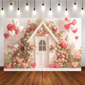 Mocsicka Valentine's Day Flower House And Balloon Backdrop J