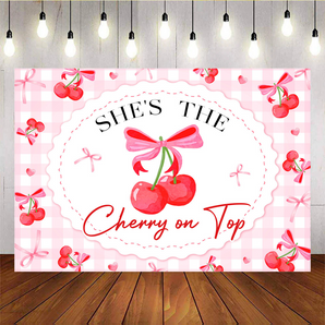 Mocsicka She's The Cherry On Top Baby Shower Backdrop