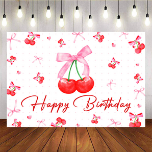 Mocsicka Pink Cherry Happy Birthday Photo Backdrop