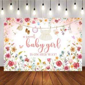 Mocsicka A Sweet Baby Girl Is On Her Way Baby Shower Backdrop