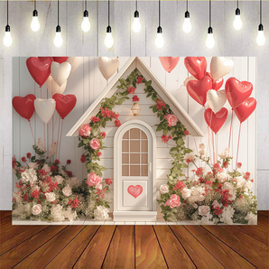 Mocsicka Valentine's Day Flower House And Balloon Backdrop N