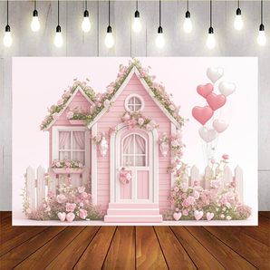 Mocsicka Valentine's Day Flower House And Balloon Backdrop R