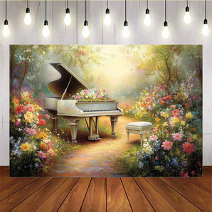 Mocsicka Beautiful Oil Painting Piano and Colorful Flowers Backdrop F