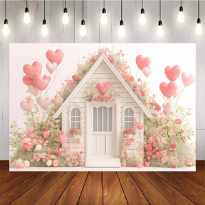 Mocsicka Valentine's Day Flower House And Balloon Backdrop T