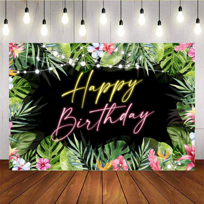 Mocsicka Hawaiian Tropical Palm Leaf Happy Birthday Backdrops