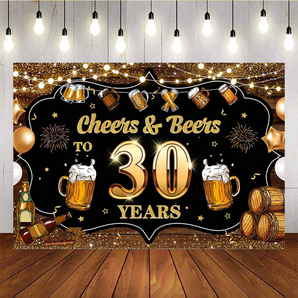 Mocsicka Cheers and Beers To 30th Happy Adult Birthday Backdrop