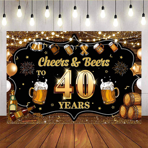 Mocsicka Cheers and Beers To 40th Happy Adult Birthday Backdrop