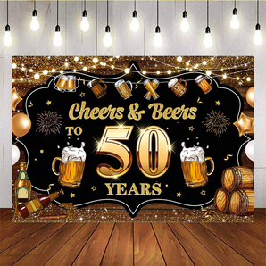 Mocsicka Cheers and Beers To 50th Happy Adult Birthday Backdrop