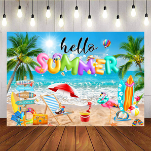 Mocsicka Hello Summer Vacation Beach Party Backdrop