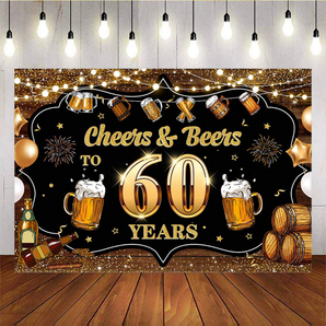 Mocsicka Cheers and Beers To 60th Happy Adult Birthday Backdrop