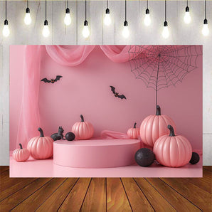 Mocsicka Pink Pumpkin Spider Web Theme Halloween Backdrop