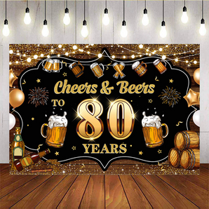 Mocsicka Cheers and Beers To 80th Happy Adult Birthday Backdrop