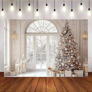 Mocsicka Right Golden Christmas Tree White Window Background