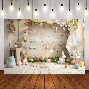 Mocsicka Easter Theme Cute Bunny And Eggs Backdrop