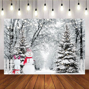 Mocsicka White Snowman Pine Tree Christmas Background