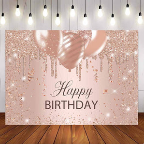 [Only Ship To U.S] Mocsicka Rose Golden Happy Birthday Party Backdrop-Mocsicka Party