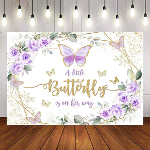 Mocsicka Purple Butterfly and Flowers Baby Shower Backdrop-Mocsicka Party