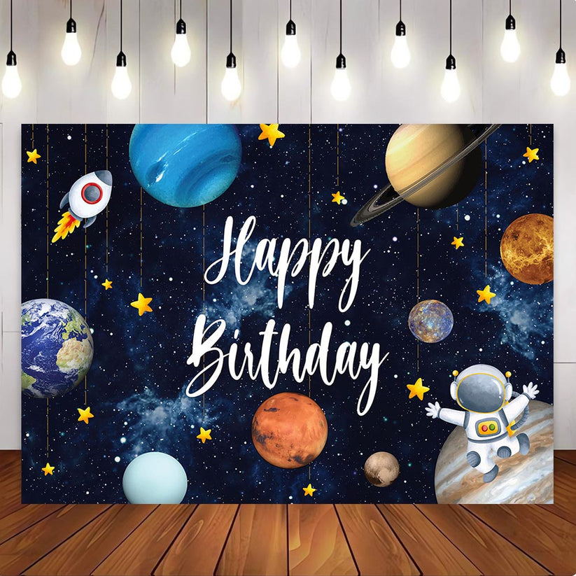 Mocsicka Space Theme Happy birthday Happy Birthday Party Backdrop ...