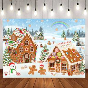 Mocsicka Winter Wonderland Gingerbread Backdrop for Christmas Party Decorations