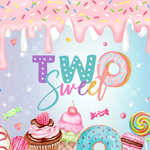 Mocsicka Two Sweet Dessert Theme Happy Birthday Party Backdrop