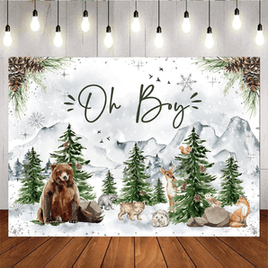 Mocsicka Oh Baby Winter Wildlife Theme Baby Shower Party Backdrop