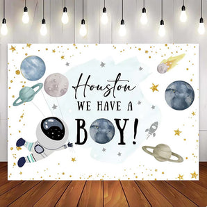 Mocsicka Houston We Have a Boy Baby Shower Party Backdrop