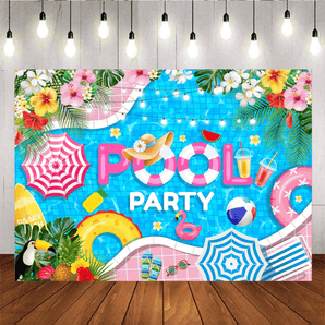 Mocsicka Summer Swimming Pool Party Backdrop for Kids Birthday