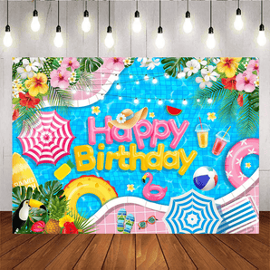 Mocsicka Swimming Pool Flamingo Ice Cream Summer Theme Happy Birthday Party Backdrop