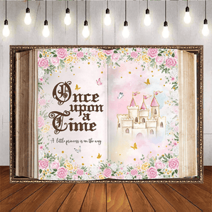 Mocsicka Once Upon a Time Castle Pink Floral Princess Baby Shower Backdrop