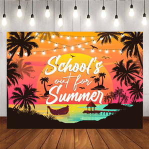 Mocsicka End of School Year Backdrop Goodbye School Hello Summer Tropical Beach Pool Party Decoration