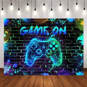 Mocsicka Boys Video Game Graffiti Wall Level Up Gaming Happy Birthday Party Backdrop