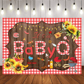 Mocsicka Red Plaid Sunflowers Its A Babyq Theme Baby Shower Backdrop