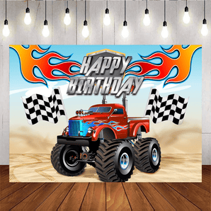 Mocsicka Monster Truck Happy Birthday Party Backdrop for Boys Birthday