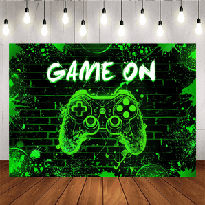 Mocsicka Vibrant Video Game Art Green Game On Birthday Backdrop