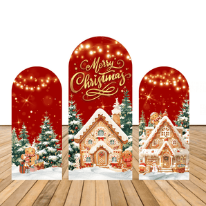 Mocsicka Gingerbread House Merry Christmas Double-printed Arch Cover Backdrop