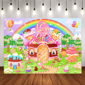 Mocsicka Rainbow Sweet Candy Themed Kids Birthday Party Backdrop