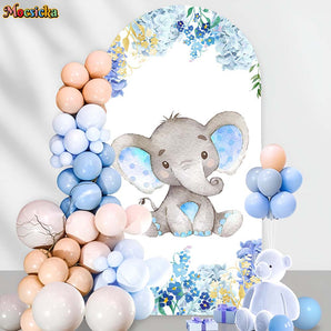 Mocsicka Elephant Newborn Boys Baby Shower Party Double-printed Arch Cover Backdrop