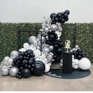 Mocsicka 127pcs Metallic Silver Black and White Party Decoration Balloon Arch Set