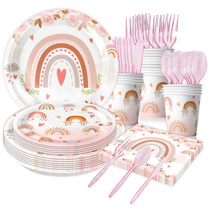 Mocsicka Boho Rainbow Themed Birthday Party Tableware