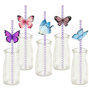 Mocsicka 48pcs Butterfly Themed Party Straw Supplies