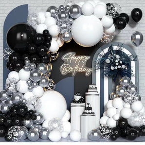 Mocsicka 127pcs Metallic Silver Black and White Party Decoration Balloon Arch Set