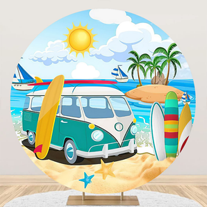 Mocsicka Summer Beach Party Decoration Round Cover Backdrop