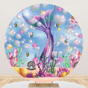 Mocsicka Underwater World Mermaid Tail Birthday Party Round Cover Backdrop