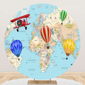 Mocsicka Hot Air Balloon Global Travel Adventure Theme Party Round Cover Backdrop